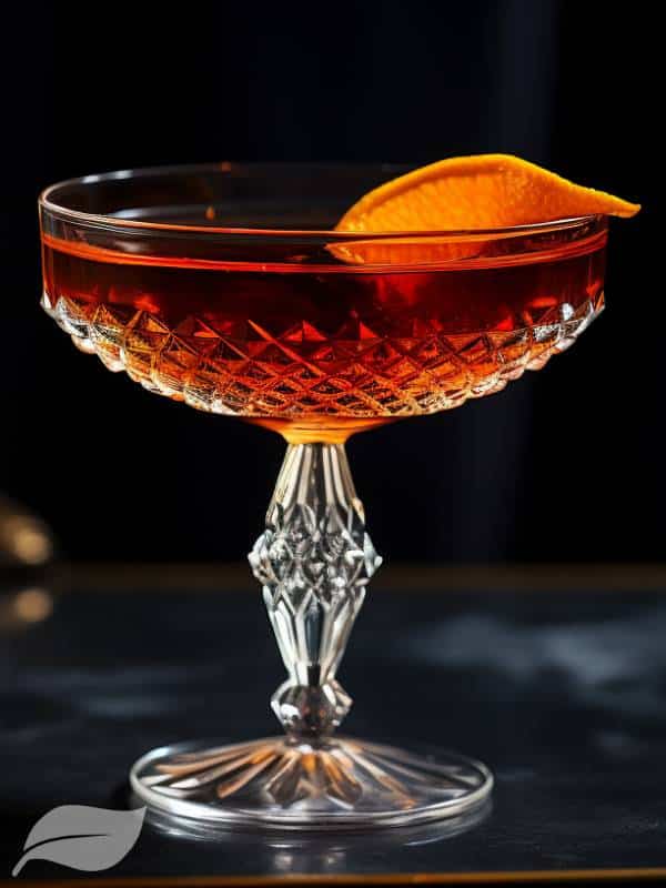 Hanky panky cocktail with a wedge of orange