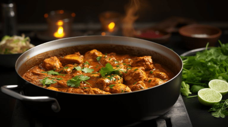 Warm kitchen setting with a pot simmering on the stove. Chicken Tikka Masala Recipe A Flavorful Delight for Your Palate
