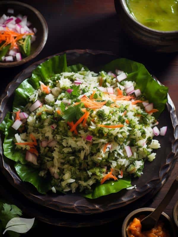 Gotukola Mallung salad on lettuce leaves