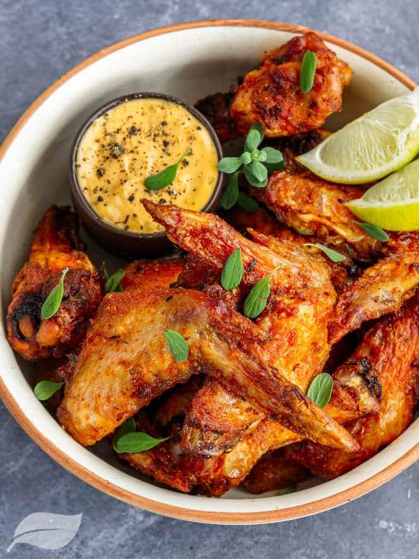 air-fryer chicken wings directly above photo