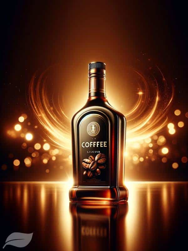 An artistic and sophisticated image of a bottle of coffee liqueur. The bottle should have a rich, dark color, symbolizing the deep and intense coffee
