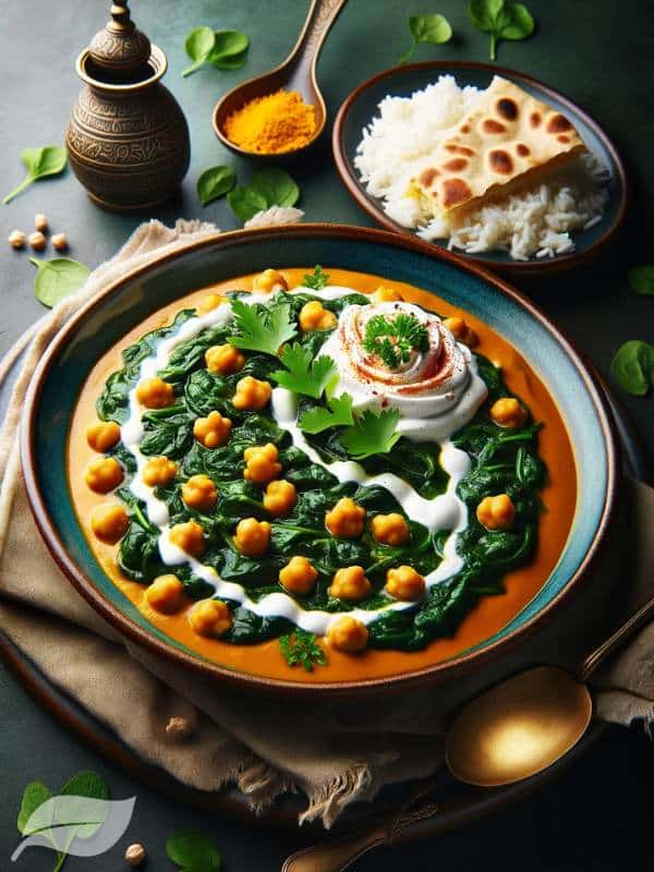 Chickpea and Spinach Curry recipe. an alluring plate of Chickpea and Spinach curry