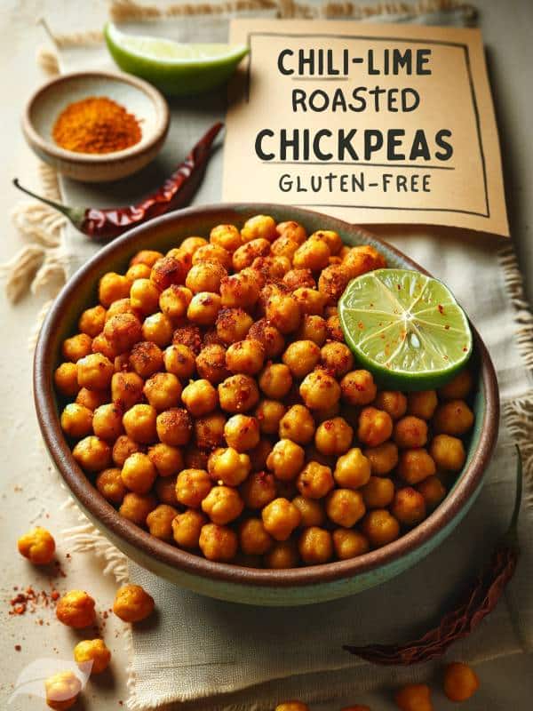 Chili-Lime Roasted Chickpeas in a rustic bowl