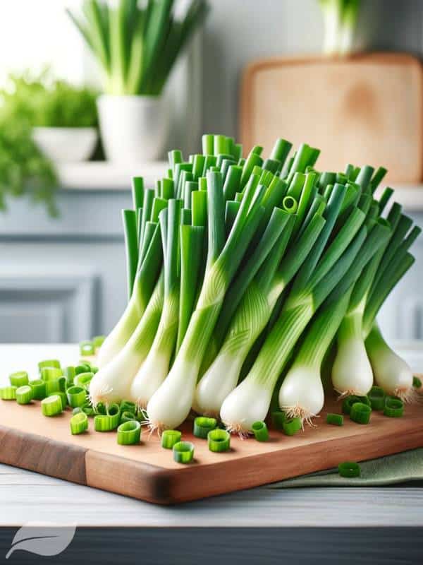 a small bunch of green onions, chopped and ready for use as a garnish.