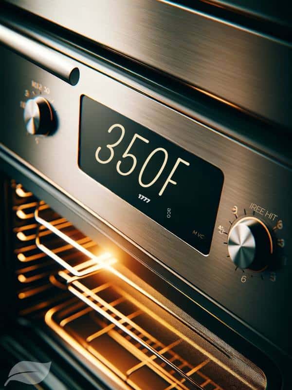an oven with its temperature set to 350°F (175°C).