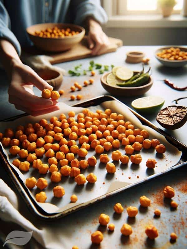 the step of allowing the baked chickpeas to cool on the baking sheet