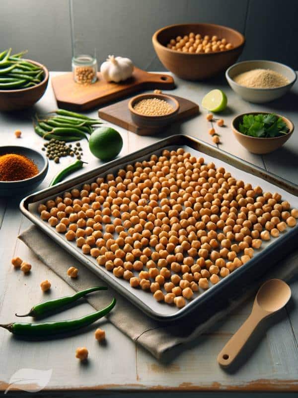 the step of spreading chickpeas in a single layer on a baking sheet.