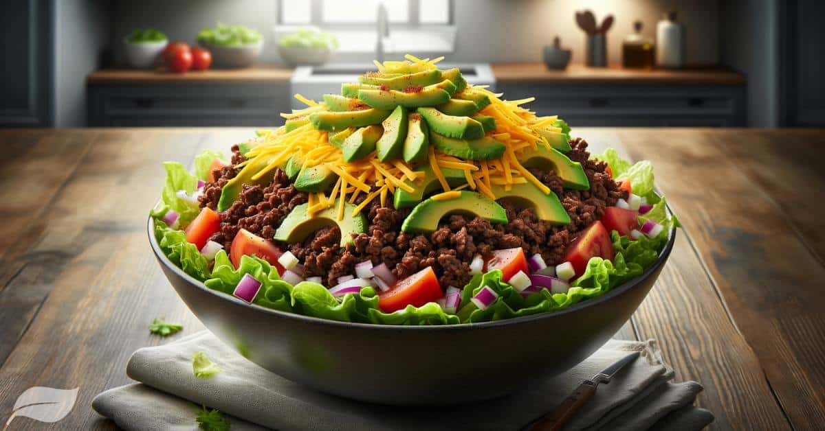 a Classic Beef Keto TacoSalad showcasing the dish in a wide bowl