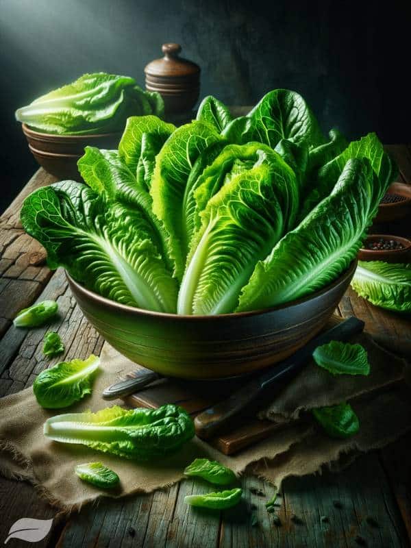 a bowl of fresh, crisp romaine lettuce.