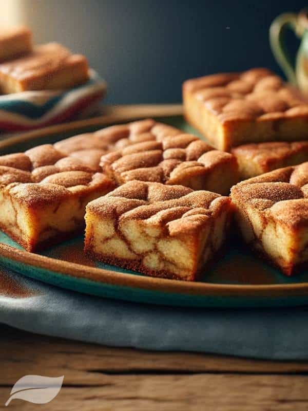 a platter of Snickerdoodle Blondies, beautifully arranged on a rustic wooden table