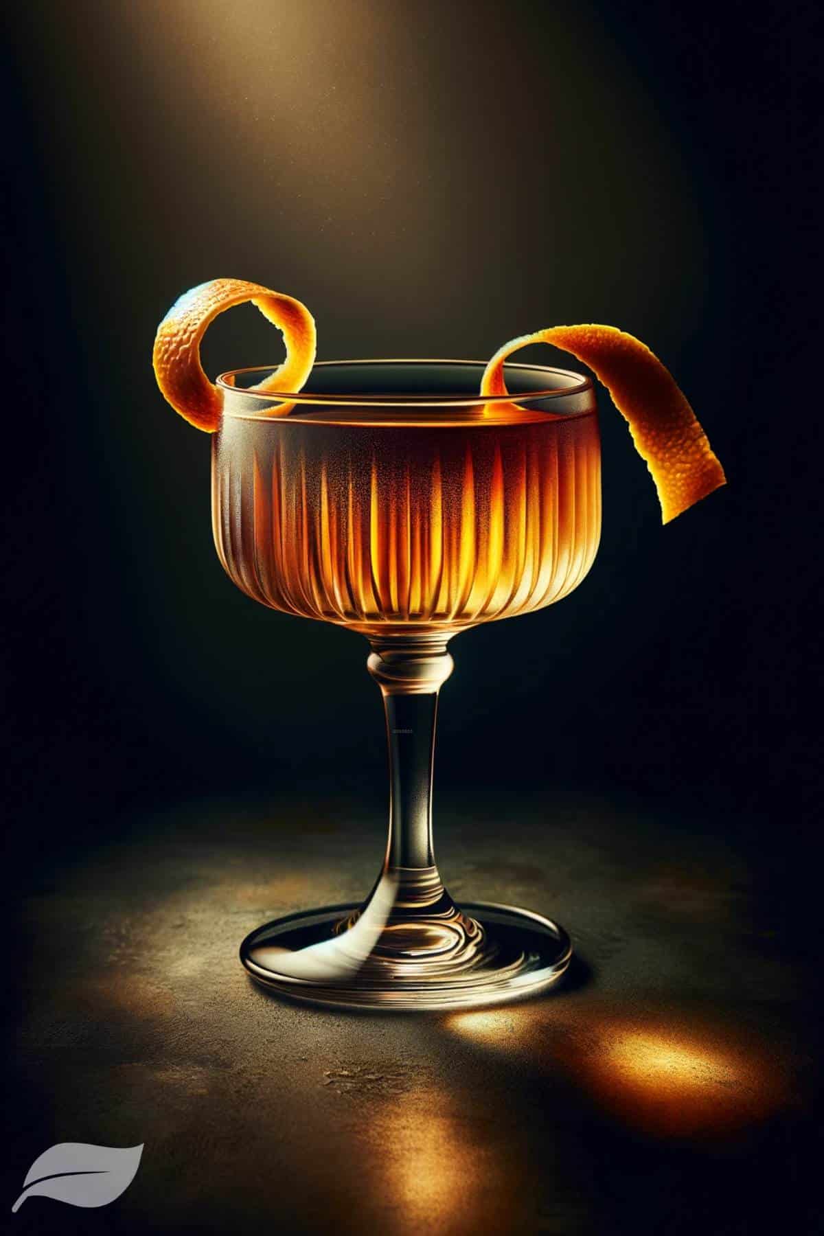 a tall, elegant coupe glass, brimming with a shimmering, amber-colored Sidecar cocktail.