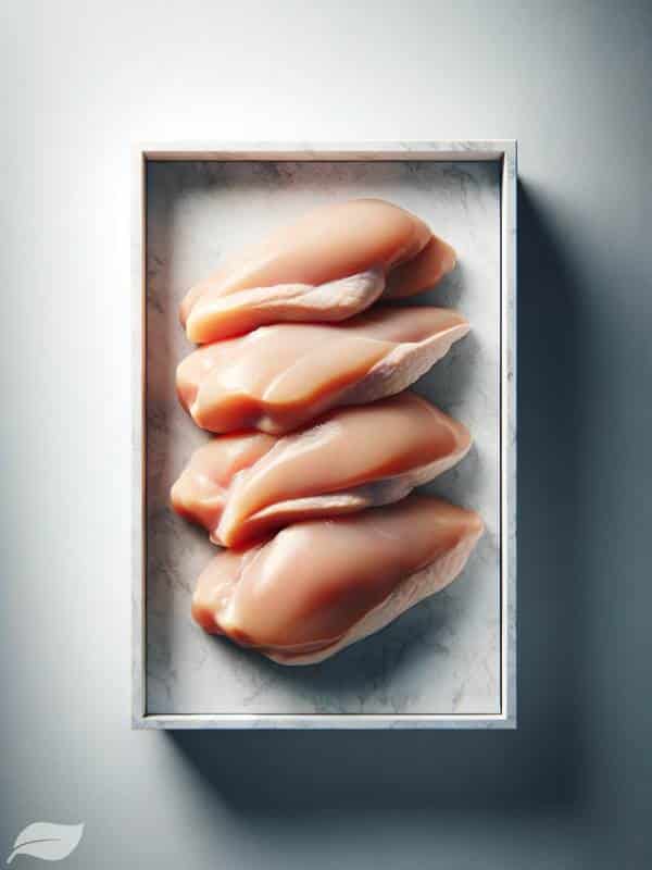 raw chicken breasts, presented on a clean, minimalist background.