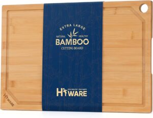 Hiware Extra Large Bamboo Cutting Board for Kitchen, Heavy Duty Wood Cutting Boards with Juice Groove, 100% Organic Bamboo, Pre Oiled, 18 x 12inch