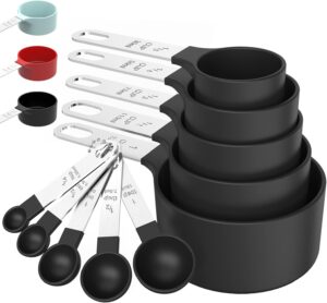 TILUCK Measuring Cups & Spoons Set, Stackable Cups and Spoons, Nesting Measure Cups with Stainless Steel Handle, Kitchen Gadgets for Cooking & Baking (Black)