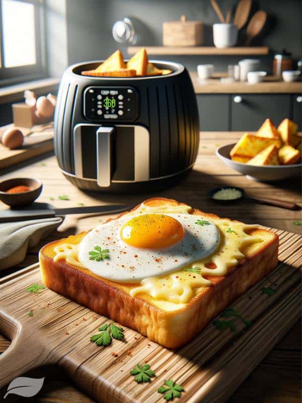 a gourmet dish featuring air fryer cheesy egg toast with herbs