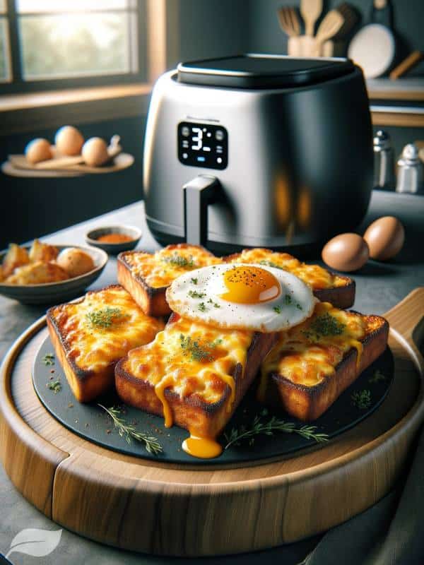a gourmet dish featuring air fryer cheesy egg toast