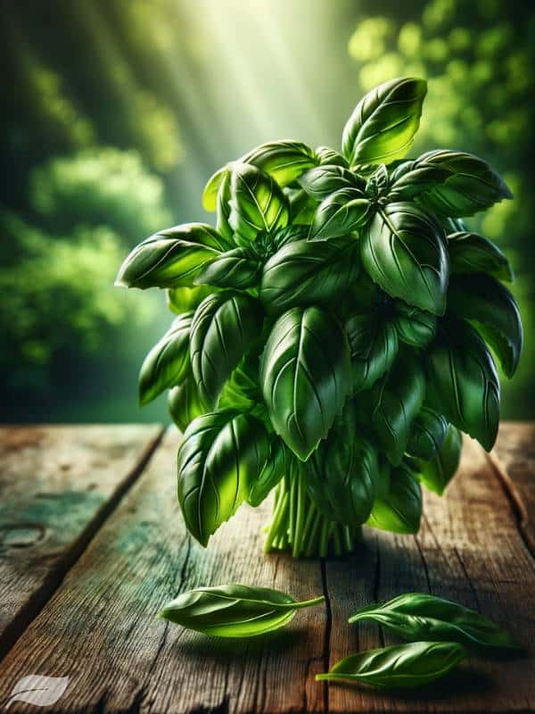 fresh basil leaves, emphasizing their vibrant green color and fresh, aromatic quality