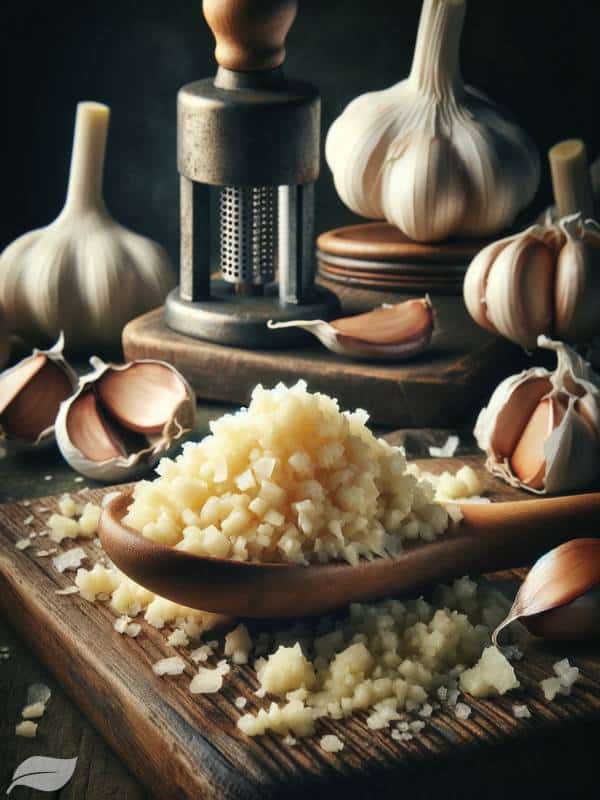 minced garlic, highlighting its texture and intense aroma