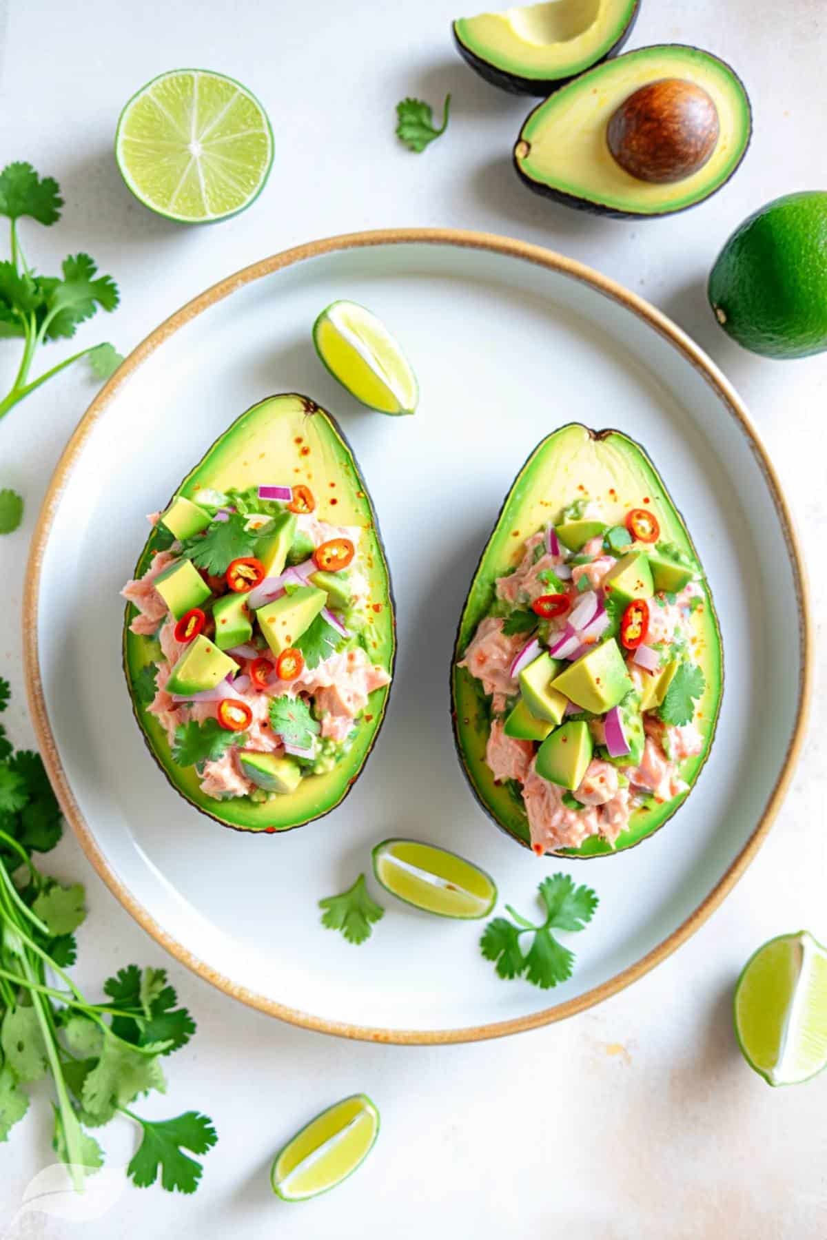 a Keto Avocado Tuna Salad, highlighting the dish's vibrant and fresh ingredients