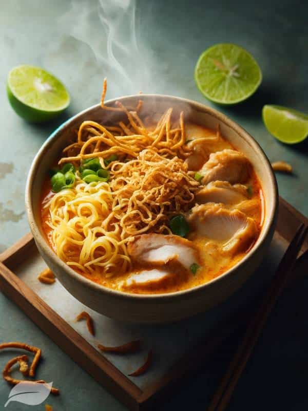 A bowl of steaming hot Khao Soi Gai