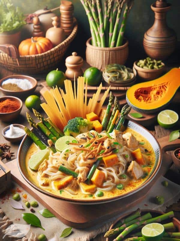 A variation of Khao Soi Gai using seasonal local ingredients.