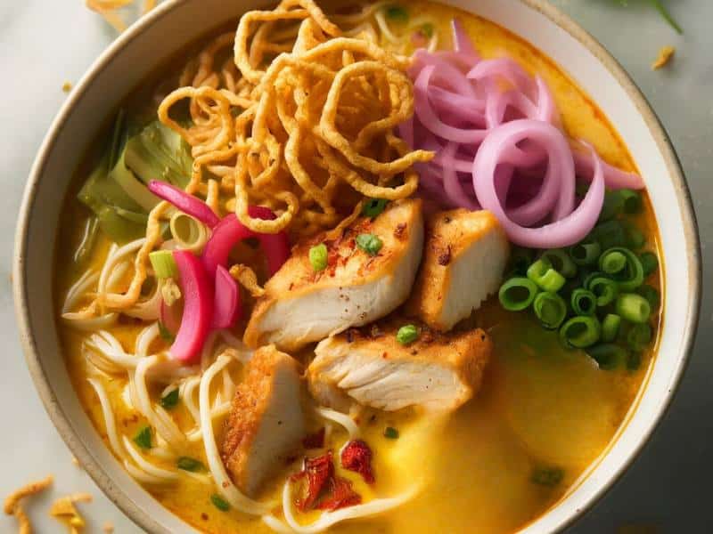 Khao soi Gai in a bowl
