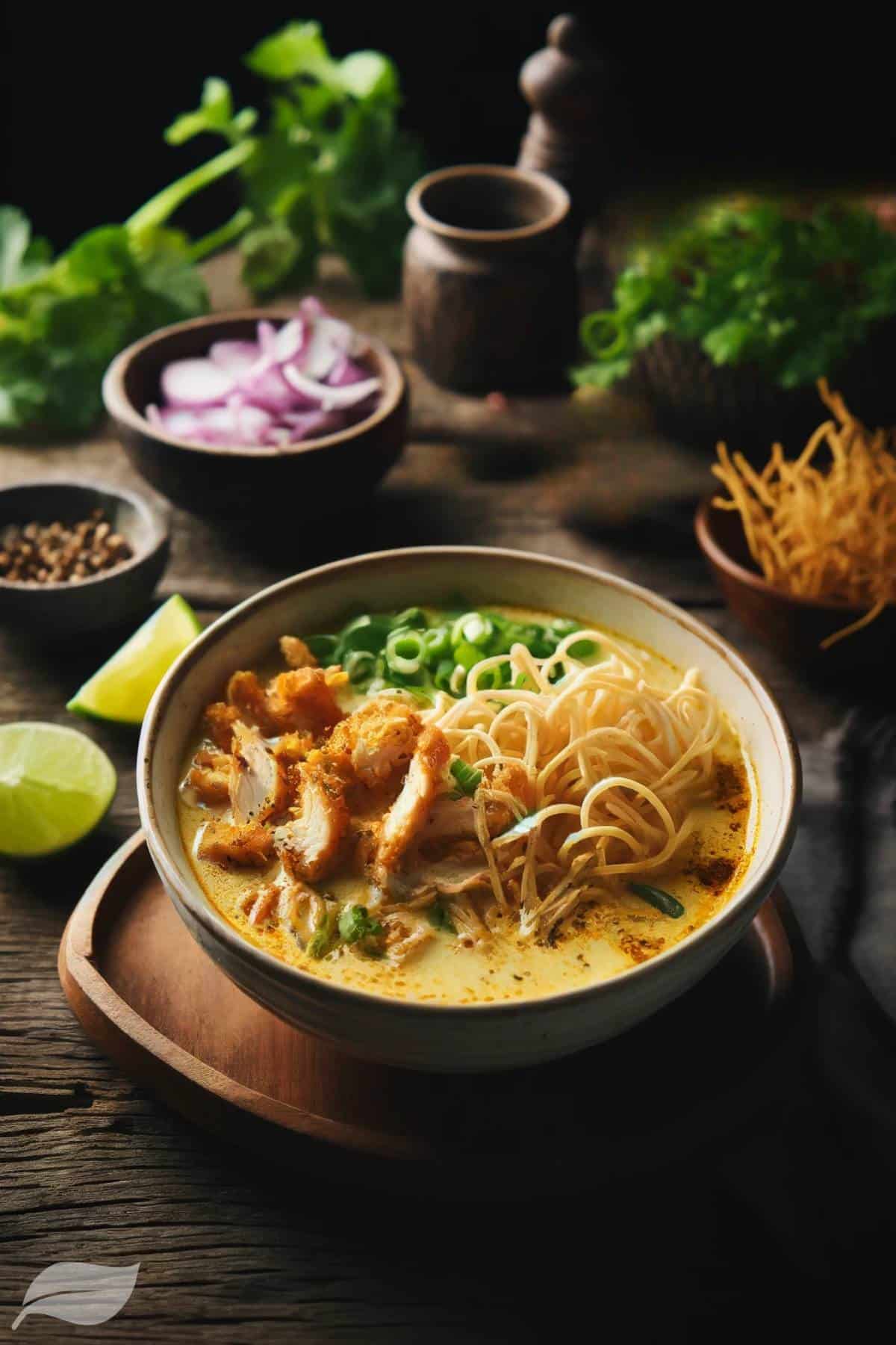 Kho Soi Gai, with creamy coconut curry broth with bite-size chicken pieces