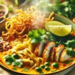 a steaming hot bowl of Khao Soi Gai