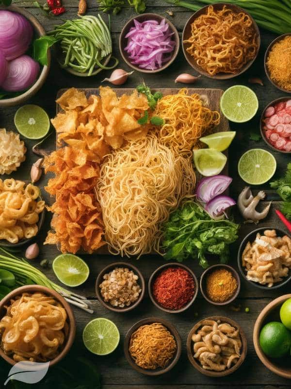 all the garnishes for Khao Soi Gai