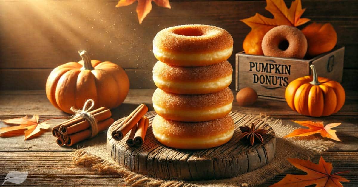 a stack of freshly made pumpkin spice donuts.