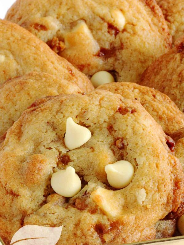 toffee cookies with white chocolate drops on top